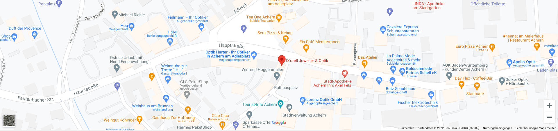 Anfahrt zu Juwelier & Optik D'Orell in Achern